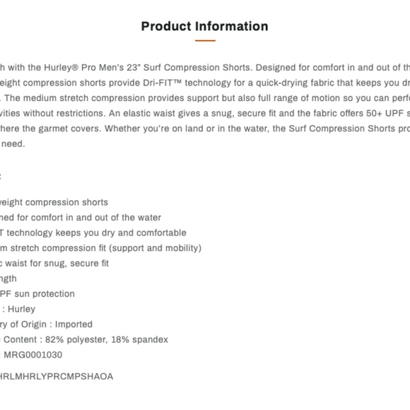 Hurley‎ Pro 23” Compression Surf Tights Shorts Mens Size S 50+ UPF 2 Pack - Picture 6 of 6